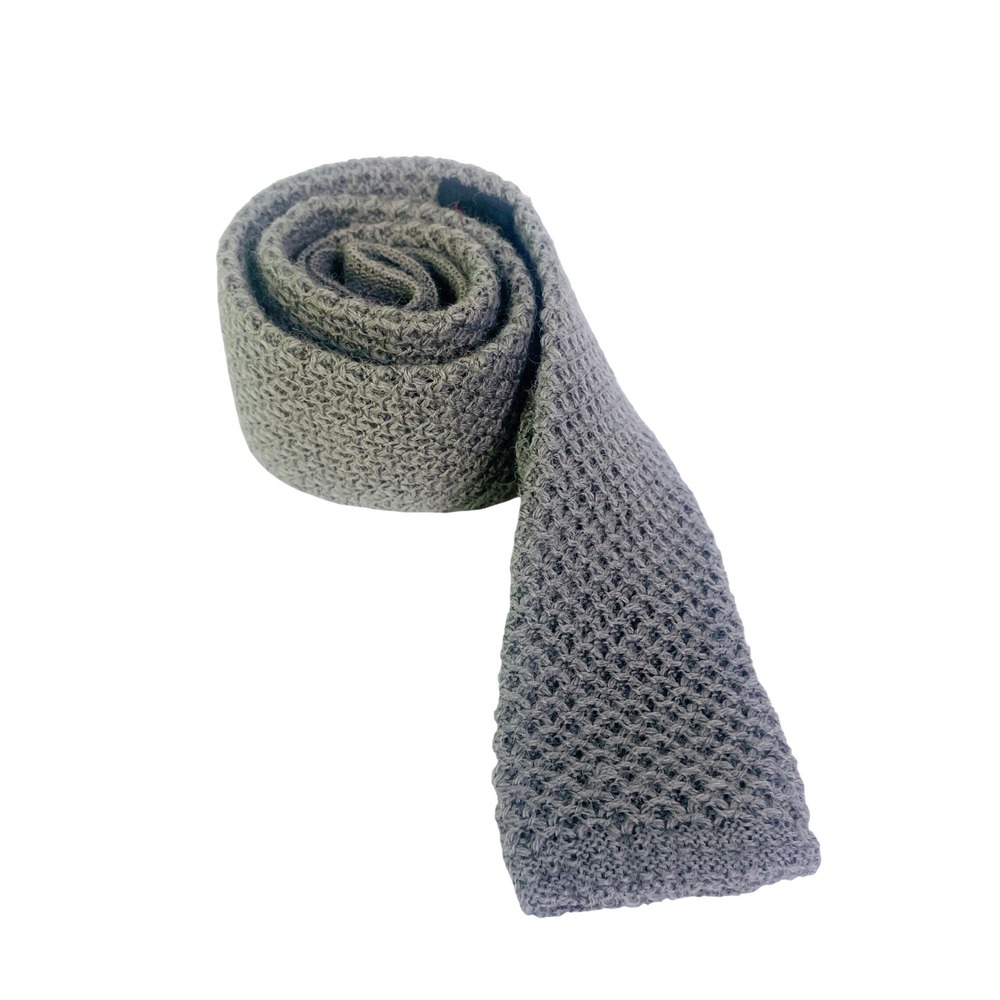 Vintage Robert Talbott Meslers Tie Wool Square Skinny Knit Gray Italy Mens